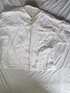 Visitor Shirt Men’s 4X Linen White Short Sleeve Button Down Casual Travel Beach